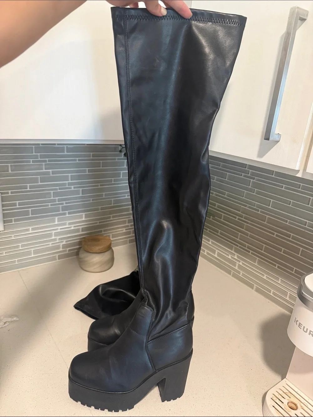 Black Platform Knee-High Boots